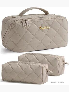 Large Capacity Puffy Travel Toiletry Bag Set for Women with Clear Divider &
